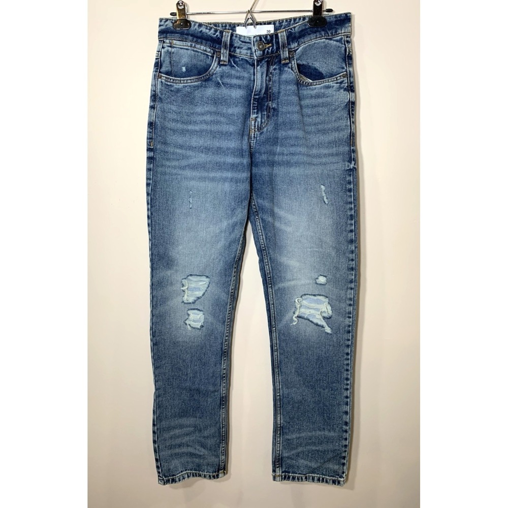 Paper Denim & Cloth Jeans Mens 30x30 Blue Slim Distressed Medium Wash